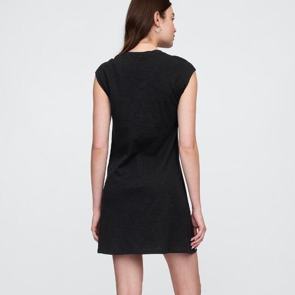 NWT Gap Slub Tie‎ Sleeve T-Shirt Mini Dress Black Size XS Knot Open Minimalist - Picture 2 of 11